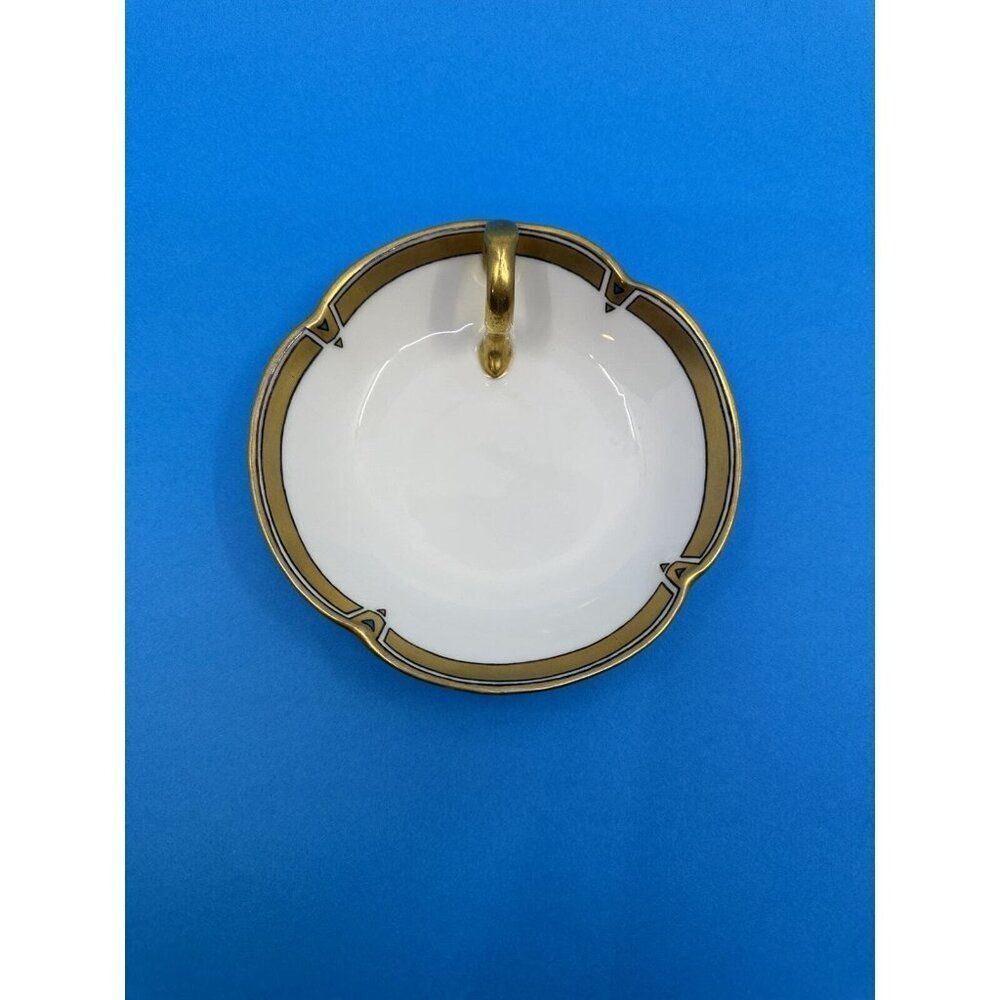 Vintage T & V Tressemann and Vogt Limoges France Handled Gold White Plate 6 inch